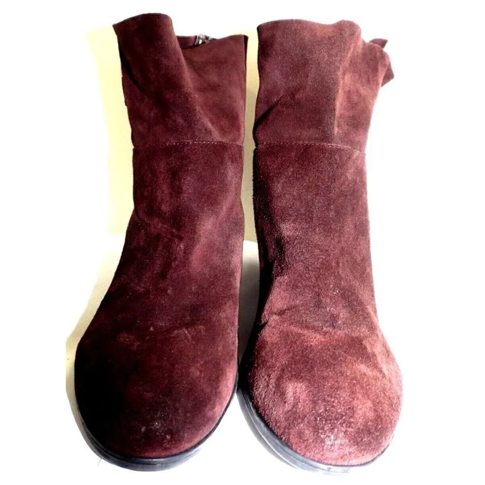 Franco Sarto Monument Burgundy Suede Slip On Buckle Ankle Boots Size 9M